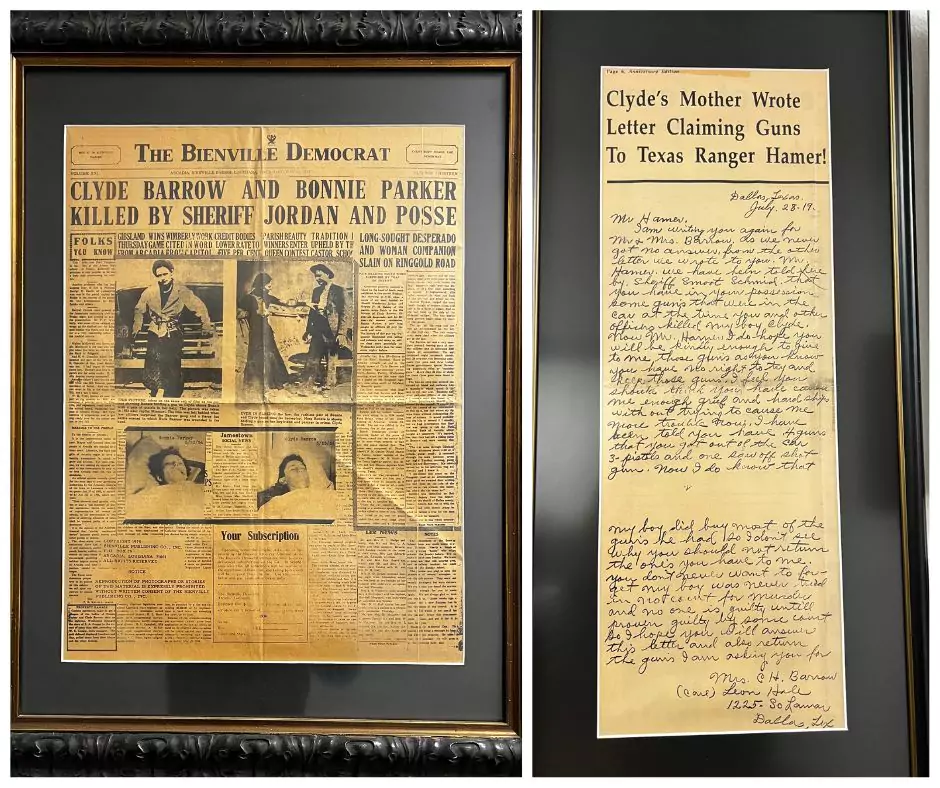 Framed yellow dedication program from the Henderson Jordan Memorial Park in Arcadia, honoring the sheriff who led the Bonnie and Clyde ambush.